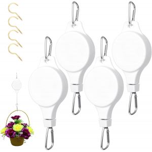 TEPPE-4 Pièces Crochet Suspension Plante, Blanc Rétractable Poulie pour Plante Fleurs de Pots pour Suspendre des Paniers à Plantes Pot de Fleur Cage à Oiseau, avec Crochets de Plafond - Neuf