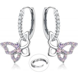 925 Argent Sterling Boucles D'oreilles Créoles Etoile Coeur Papillon Etincelante Cz Petites Boucles D'oreilles Pendantes Boucle D'oreille Huggie Hypoallergénique Pour Femmes Fille - Neuf