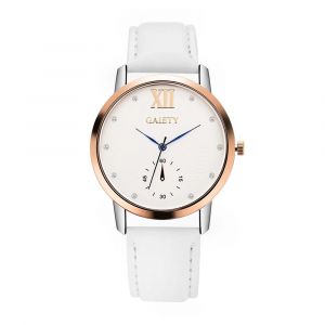 Gaiety Femmes &Eacute;l&eacute;gant Cadran Rond Motif Analogique Pu Strap Montre-Bracelet Montre &Agrave; Quartz (Blanc) - Neuf
