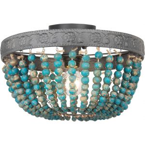 Subzonal-Lustre Bleu Perle De Bois Naturel Pendentif Boh&egrave;me Vintage Rustique Boho Beachy Plafonnier Lustre En Bois De Ferme Pour Cuisine Couloir Entr&eacute;e Chambre Salon D&eacute;coration - Neuf