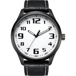 Eryi-Montre Pour Homme Avec Grand Cadran Blanc, Chiffres Arabes, Ceinture Noire, Montre Pour Homme - Neuf