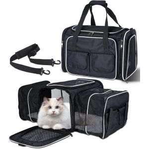 Subzonal-Sac De Transport Pour Chat, Caisse Transport Chat Avion Voiture, Respirant Et Pliable, Avec Matelas En Peluche, Poches Latérales, Pour Voyage En Avion Train - Neuf