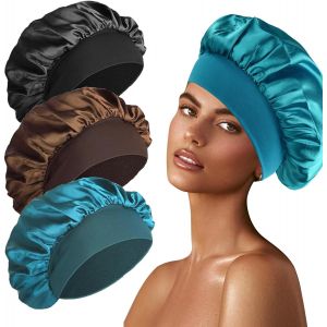 JGD-Lot de 3 bonnets de sommeil en soie pour dormir - En soie - Satin - Pour dormir - Pour la nuit - Noir bleu caf&eacute; - Neuf