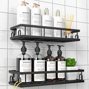 Etag&egrave;re Douche sans Percage, Rangement et Organisation de la Salle de Bain, Etagere Rangement Murale (Noir- 2 Pi&egrave;ces) - Neuf