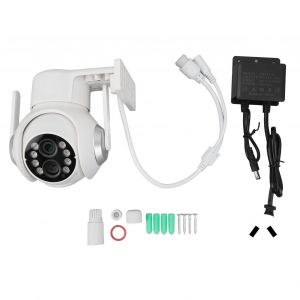 Camera de securite sans fil Wi-Fi avec double objectif PTZ 355 degres, zoom 15x, detection de mouvement, vision nocturne, communication bidirectionnelle, IP66, prise 110-240 V (AU) - Neuf