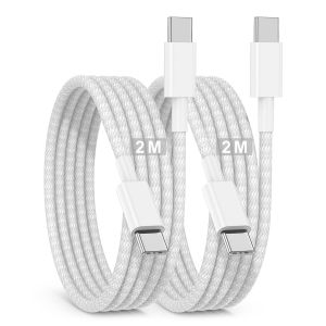 Câble USB C vers USB C 2M, 2Pack 60W Cable USB C Apple iPhone 16 15 Charge Rapide, Type C Cordon de Données en Nylon Tressé pour Apple iPhone 16 Pro/16 Pro Max/15 Plus/15 Pro Max/iPad Pro 12.9 inch - Neuf