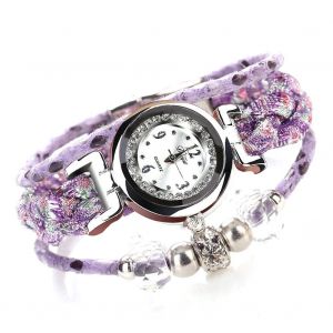 Duoya Femmes Tricot&eacute; Sangle Perles D&eacute;coration Bracelet Montre-Bracelet Cha&icirc;ne Montre &Agrave; Quartz (Violet) - Neuf