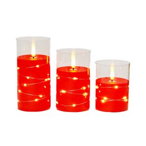 Lot De 3 Bougies Led Sans Flamme &Agrave; Piles, &Eacute;clairage D&eacute;coratif Rouge - Neuf