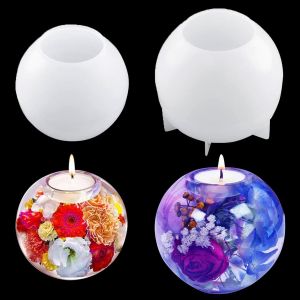 Lot de 2 Moules R&eacute;sine Epoxy Porte Bougie, Moules en Silicone Bougeoir Sph&egrave;re, Resin Candle Holder Mold, Moules Chandelier pour D&eacute;coration de Table (2 Pcs Sphere Mold) - Neuf