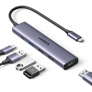 LORANKA-Revodok 105 Hub USB C HDMI 4K PD 100W Charge Multi Data Ports 5Gbps 5 en 1 Adaptateur USB C vers HDMI Compatible avec MacBook iPad Pro Air Surface iPhone 17 Pro Max 16 15 S&eacute;rie Galaxy S25 - Neuf