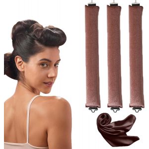 KAL-Pièces Rouleau À Cheveux Sans Chaleur, Heatless Hair Curlers, Boudin Cheveux Boucle Sans Chaleur Coiffure Bricolage, Boucleur Sans Chaleur, Bigoudis Cheveux Long Avec Crochet (Brun) - Neuf