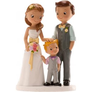 Sansh-- Figurine Cake Topper Decoration De Gâteau Jeune Mariés Avec Enfant En Résine Multicolore 305081 Taille Unique - Neuf