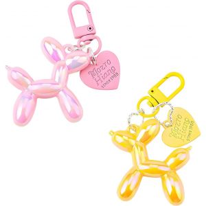 KAL-Lot De 2 Porte-Cl&eacute;s Chien En Forme De Ballon - Pendentif De Sac Pour Femme - Acrylique - D&eacute;coration Color&eacute;e Pour Sac &Agrave; Main, Sac &Agrave; Dos, Cl&eacute;s De Voiture - Jaune + Rose - Neuf
