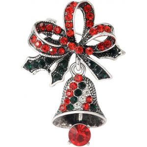 Kjdal-Broche De No&euml;l Avec Cloche En Strass Pour Femmes Et Filles Cloche Pendentif Noeud &Eacute;pingle Pour Ch&acirc;le Costumes De No&euml;l &Eacute;pingles Pour Pulls Rouge Vert Bijoux En Cristal Cadeaux,Piccolo,M&eacute;tal,Pas D - Neuf