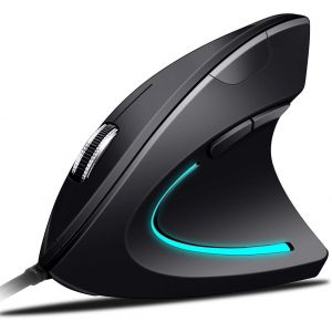 Souris USB Filaire Souris Verticale Ergonomique, poign&eacute;e Verticale et Design Ergonomique emp&ecirc;che Le Bruit du Tunnel carpien r&eacute;glable 800/1200/1600 DPI, 5boutons pour PC/Ordinateur Portable/Mac - Neuf