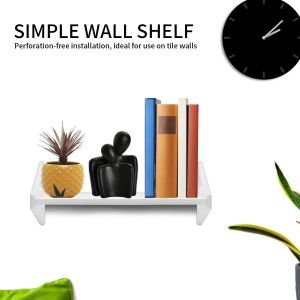 &Eacute;tag&egrave;re Murale Plastique Flottante Salle Bain - Rangement Maquillage Organiseur &Agrave; &Eacute;pices Sans Percer Stockage Mural Biblioth&egrave;que Murale Pr&eacute;sentoir &Eacute;tag&egrave;res Flottantes Support De Rangement, Blanc - Neuf