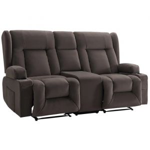 Canap&eacute; Inclinable Electrique 2 Places-Duoku-avec Fonctions de Chauffage et Massage-Rev&ecirc;tement en Daim-Console Centrale-Ports USB - Neuf