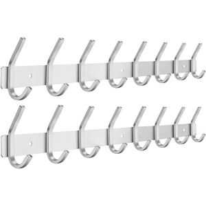 Porte Manteau Mural, Pat&egrave;res Porte Manteaux en Acier Inoxydable Crochet Mural pour Chambre Salle de Bain Cuisine (Argent, 8-Crochet 2pcs) - Neuf