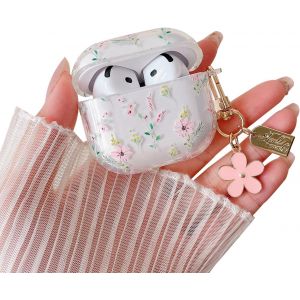 KALANKA-Compatible avec AirPods 4, motif floral mignon dessin anim&eacute; avec porte-cl&eacute;s floral esth&eacute;tique &iquest; Coque de protection en TPU souple antichoc pour AirPods 4 pour femmes et filles &iquest; Rose - Neuf