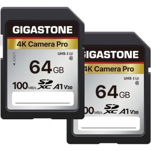 KALANKA-[5 Ans Récupération de données Gratuite] GIGASTONE 64Go Lot de 2 Carte SD, 4K Camera Pro, Vitesse jusqu'à 100 Mo/s, A1 V30 SDXC 4K UHD Video pour Canon Nikon Sony Kodak Panasonic, avec 2 Mini - Neuf