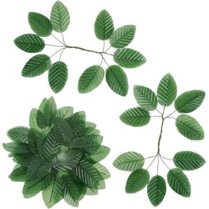 MEVRONISSHOP-Lot de 50 feuilles artificielles vertes pour bricolage, d&eacute;coration de feuilles de soie, feuilles artificielles individuelles avec tiges pour arrangements floraux, mariage, f&ecirc;te, guirland - Neuf