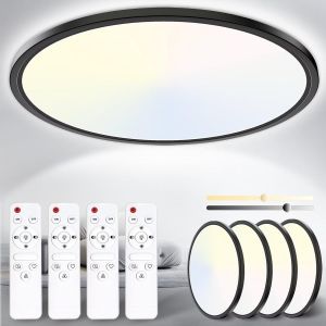 KAL-Plafonnier Led Dimmable, 24W 3000K-6500K 3200Lm Plafonnier Télécommande, Ip54 Luminaire Plafonnier Lampe Plafond Moderne Rond Pour Salle De Bain, Chambre, Cuisine, Salon, Balcon 29.5Cm - Neuf