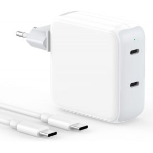 Chargeur Mac Book 67W Double Chargeur USB C 65W avec MacBook Air 2020/2019/2018,MacBook Pro 13 14 15 16 Pouces,iPad Pro 12,9/11 Pouces,iPad air 5/4,Chargeur Rapide USB C avec Câble 2M/6.6FT - Neuf
