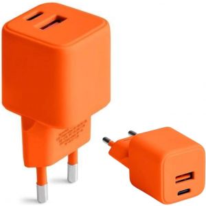 ERSAN-COLORUM Chargeur USB C USB A 30W Orange - Fonction Charge Rapide et Technologie Power Delivery - Adaptateur USB avec Boîtier Ignifuge et Technologie GaN - Chargeur Rapide USB C USB A - Neuf