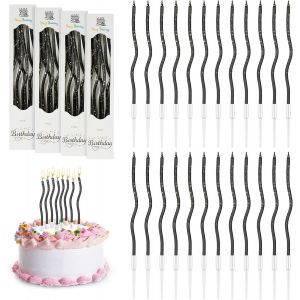 Tianyi-24 Pi&egrave;ces Bougies D'anniversaire Torsad&eacute;es, Bougies De G&acirc;teau En Spirale Avec Supports Pour La D&eacute;coration De F&ecirc;te De G&acirc;teau De Mariage D'anniversaire,Noir &Agrave; Pois Dor&eacute;s - Neuf