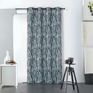 Rideau D'ameublement Aux Impressions Abstraites Polyester Bleu 135x240 - Neuf