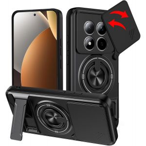 LORANKA-&Eacute;tui pour Xiaomi Redmi Note 15 Pro 5G, Coque Militaire avec Support Pivotant et Rabattable, Cache-Objectif Coulissant, Antichoc Antrayures Antid&eacute;rapant Anti-Empreintes - Noir - Neuf