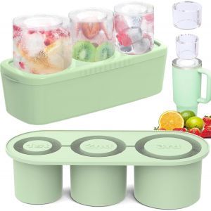 Kal-Stanley Cup Ice Mold, Set De Glaçons En Silicone Avec Couvercle, 3 Moules À Glaçons Cylindriques Creux, 20-40 Oz Accessoires, Stanley Cup Ice Mold (Vert) - Neuf