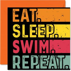 Checarzhn--No1-Carte D'anniversaire Amusante Pour Elle Ou Lui ¿ Mangez, Dormez, Nagez, Répétez ¿ Cartes D'anniversaire Pour Les Amateurs De Natation, 145 Mm X 145 Mm, Cartes De V?Ux D'anniversaire Po - Neuf
