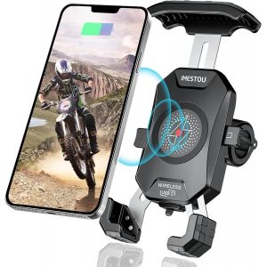 Wireless Phone Holder For Motorcycle Charger Qi/Usb C 3.0 By Wiring To The Motorcycle 12v/24v Or By Connecting To The Usb A Socket Handlebar Mount/Rearview Mirror For 4-7 Inch Mobiles - Neuf