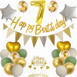 TRAHOO-Ballon 7e Anniversaire - Décoration Vert et Doré pour Garçon et Fille - Cadeau 7 Ans - Fête d'Anniversaire - Neuf
