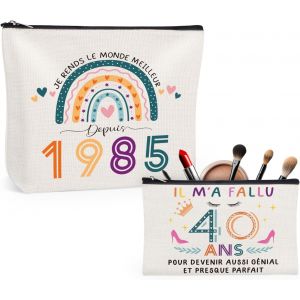 Cadeau Femme 40 Ans, 2 Pack Trousse Maquillage Femme Trousse De Toilette Voyage, Cadeau Anniversaire 40 Ans Femme - Neuf