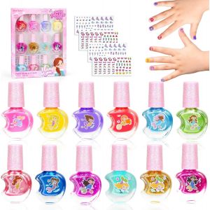 Maa-Vernis Enfant À L'eau Cadeau Fille 12 * 5ml Couleurs Non Toxique 2 Feuilles De Stickers Pour Ongles Enfants, Peel-Off Séchage Rapide Vernis À Ongles, Kit Cadeau Pour Les Filles - Neuf
