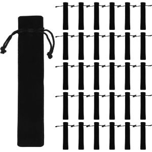 Chenquansarl-30 Pi&egrave;ces &Eacute;tui &Agrave; Stylo En Velours, Sac De Stylo De Cordon 17,5x3,5 Cm, Noir Pochette De Stylo, Sac Cadeau Pour Stylo D'affaires Pour Stylo Plume Crayon Bille - Neuf