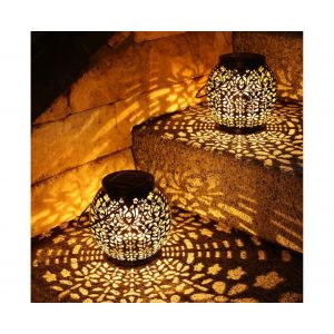 Suspension Solaire En Rotin Tress&eacute; De 25 Cm Avec Projection D'&eacute;toiles - Neuf