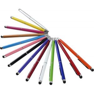 Lot de 14 stylos &agrave; bille avec stylet tactile pour toutes les tablettes, stylet en m&eacute;tal pour &eacute;cran tactile, stylo &agrave; bille de haute qualit&eacute;, pour iPad, iPhone, Kindle, t&eacute;l&eacute;phone portable - Neuf