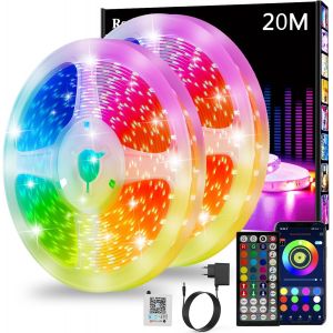 KALANKA-Ruban Led 20m, Led Chambre, Bande Led Lumineuse Contr&ocirc;l&eacute; par APP Bluetooth ou T&eacute;l&eacute;commande 44 Touches, Synchroniser avec Rythme de Musique, RGB Bandeau Led pour Decoration Chambre, Gaming (2 - Neuf