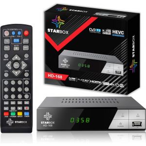 MEVRONISSHOP-Star Box &iquest; D&eacute;codeur TNT HD-168+ DVB-T2/DVB-C, Full HD 1080p H.265, USB/HDMI/P&eacute;ritel, T&eacute;l&eacute;commande Universelle 2-en-1 &iquest; Non Compatible Parabole/Satellite - Neuf