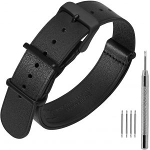 Kal-Bracelets De Montre En Cuir 18mm 20mm 22mm, Cuir De Veau Véritable, Bracelet De Montre Militaire En Une Pièce Pour Homme Et Femme - Neuf
