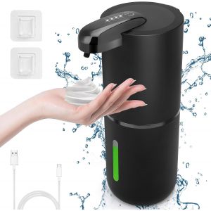 Distributeur Savon Automatique Moussant,380ml Distributeur Savon Douche,Volume de Mousse Réglable à 4 Niveaux,Distributeur de Savon Électrique Mural pour Salle de Bain,Cuisine,Noir - Neuf