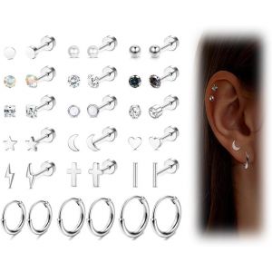 Kal-Paires Boucles D'oreilles Femme Clous De Cartilage Minuscule Pour Femmes Hommes Acier Inoxydable 316l 20g Oreille Cartilage Helix Lot Boucles D'oreilles Lune Cz Piercing Bijoux - Neuf