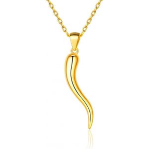 Meimie-Collier Corne D'abondance Femme Argent/Or/Or Rose Pendentif Corne Italienne/Mains Italienne Avec Chaine 45+5 Cm,Bijoux Piment Italien Porte Bonheur Pour Femme Fille Maman (Boîte Cadeau) - Neuf