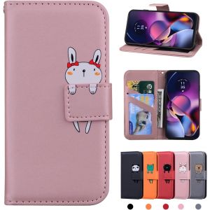 KAL-Coque Moto G54 5G Housse Pochette Fermeture Magn&eacute;tique En Cuir Etui Portefeuille Moto G54 5G Coque De Protection Pour Moto G54 5G Lapin Rose - Neuf