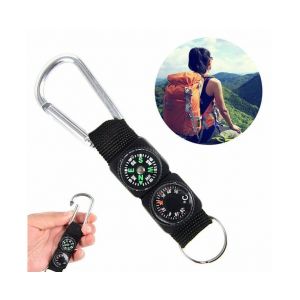 Boussole Tactique 3 En 1, Thermom&egrave;tre Et Mousqueton, Porte-Cl&eacute;s Pour Randonn&eacute;e Et Survie En Plein Air - Neuf