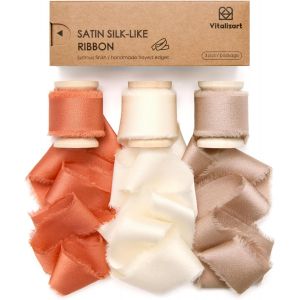 Ruban de Satin &iquest;&iquest; Franges Terre Cuite & Cr&iquest;&iquest;me & Champagne 2.5 cm x 13.7 m, Ruban Tissu Fait Main pour Emballage Cadeau, Bouquets de Mariage, D&iquest;&iquest;corations de F&iquest;&ordm;te - Neuf