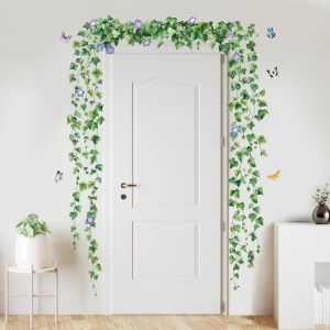 ERYI-Stickers Muraux Vigne Suspendue Lierre, Autocollants Muraux Plantes Vertes Feuilles Fleur Violette, Décoration Murale Pour Chambre Salon Cuisine Salle De Bain - Neuf